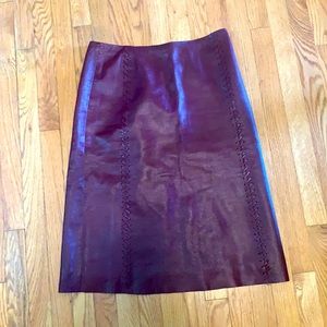 Burgundy leather pencil skirt